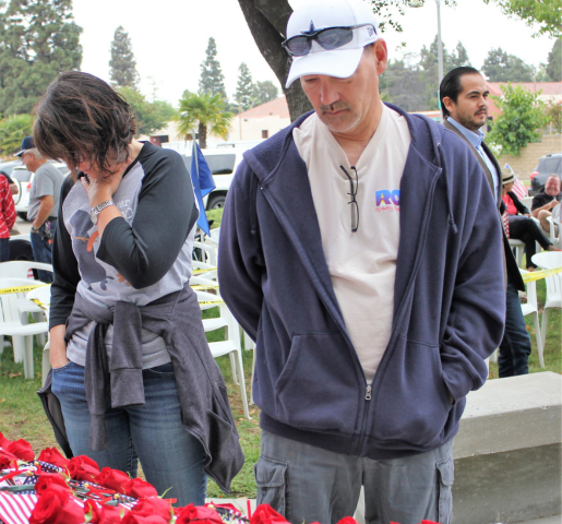 Man looking at roses