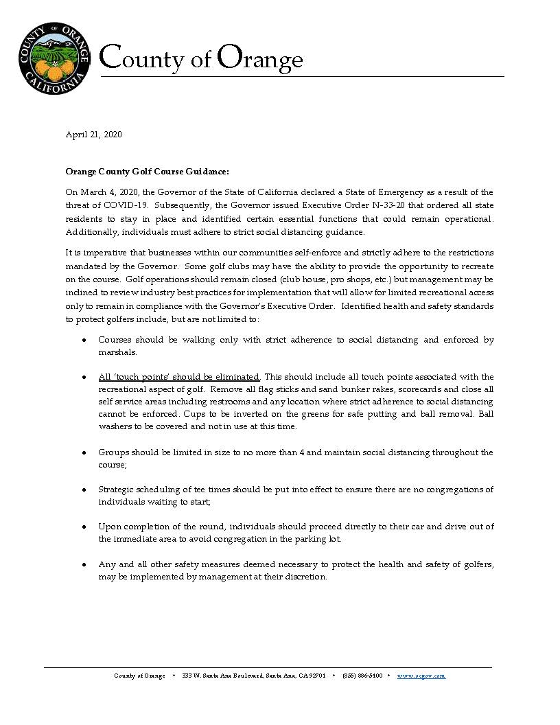 Golf Course Guidance 4.21.20