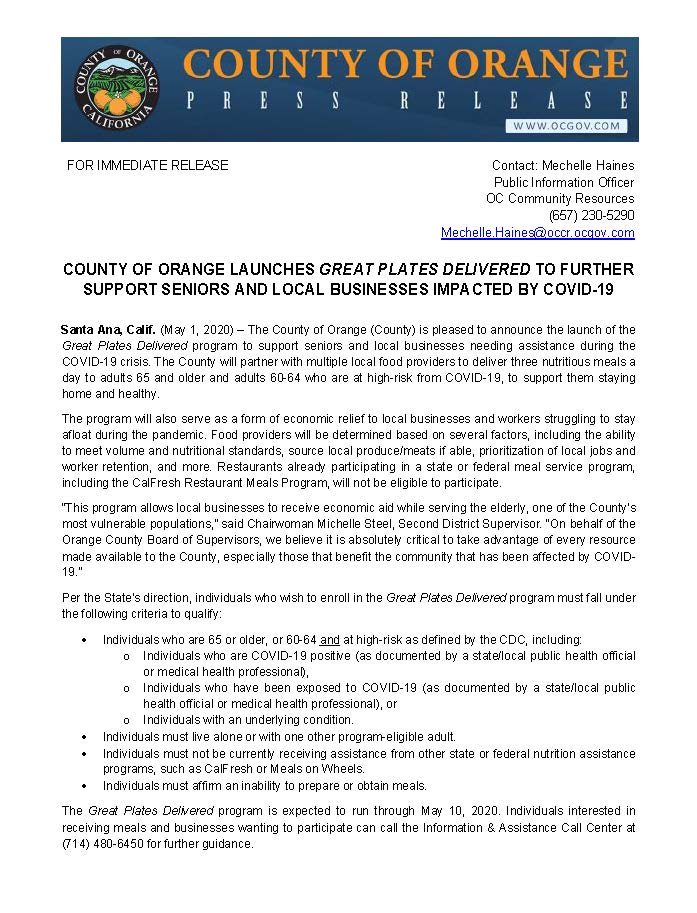 PRESS RELEASE_County of Orange Launches Great Plates Delivered Program_Page_1