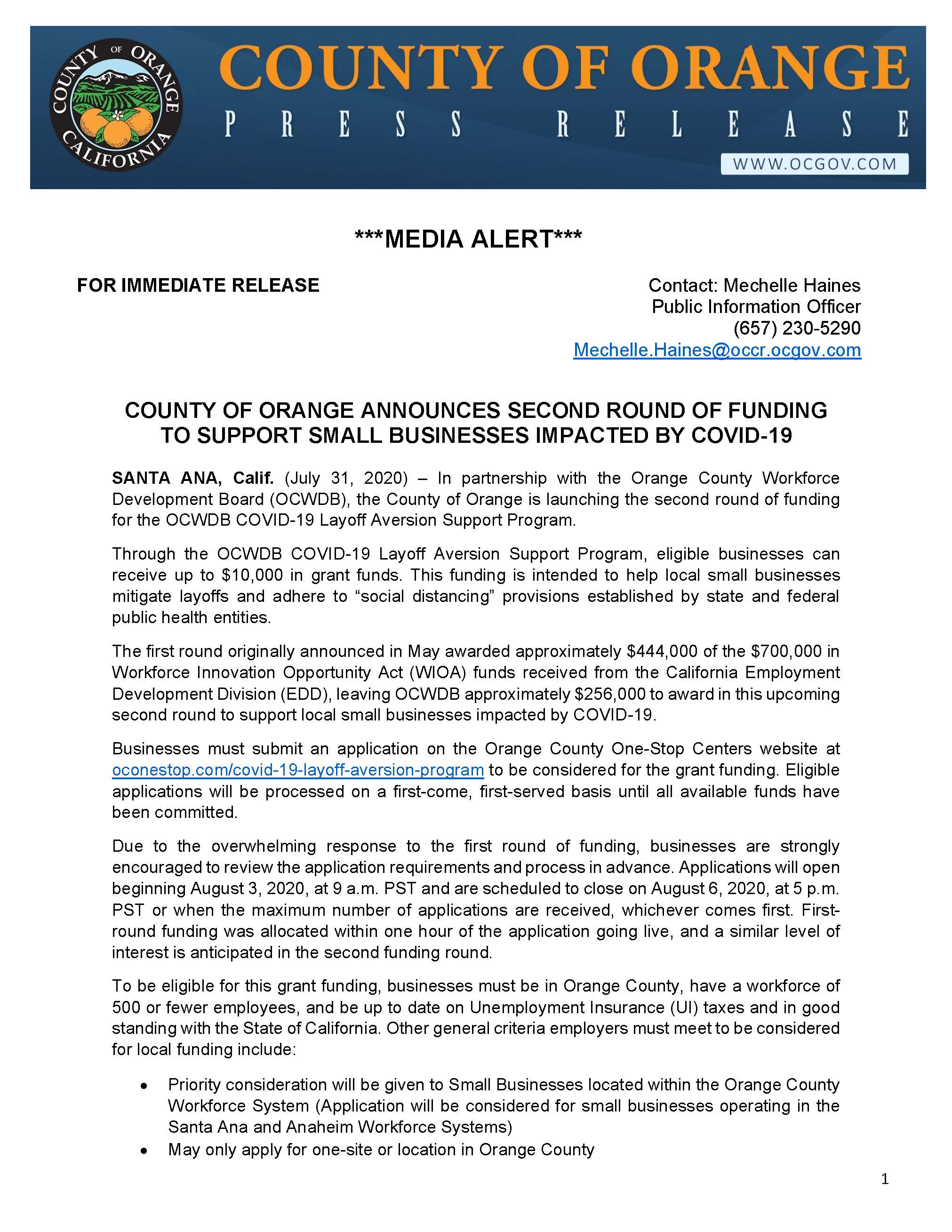 Press release OC Announces Round 2 of Funding for Layoff Aversion Support Program_Page_1
