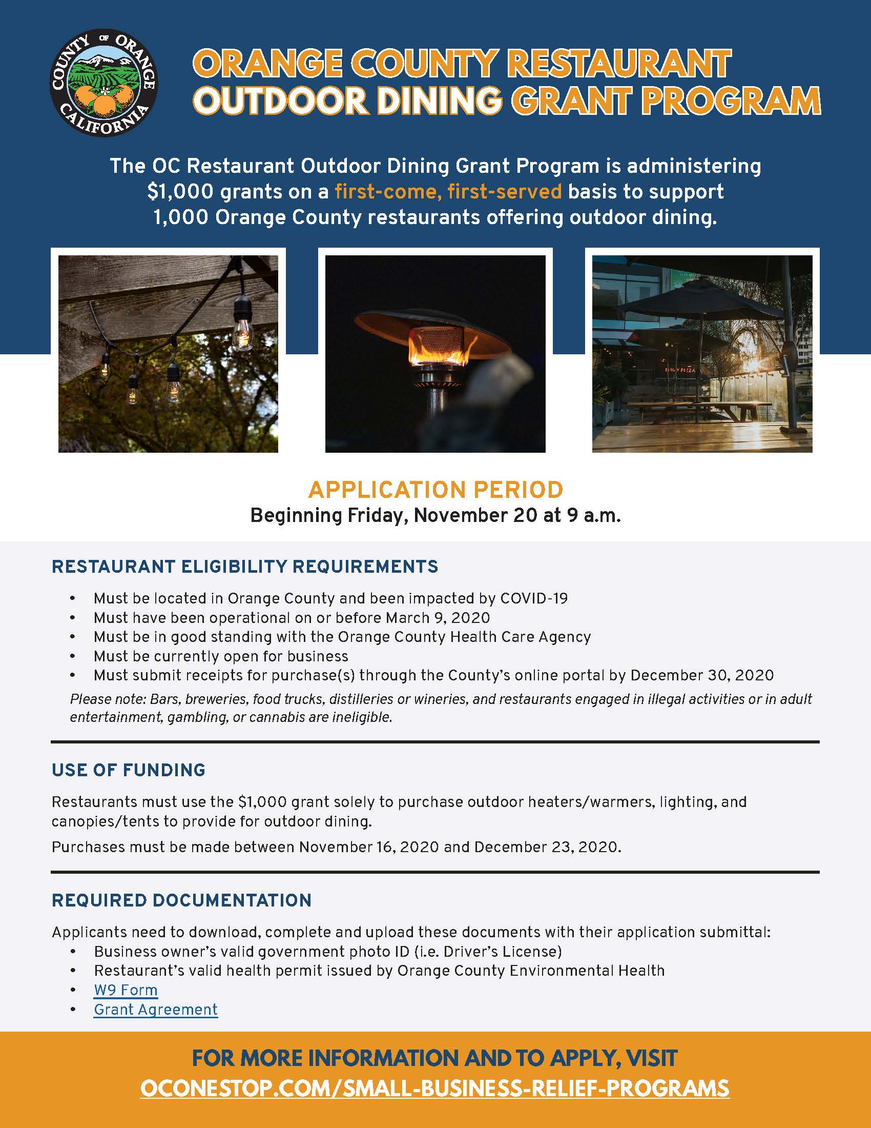 OC Restaurant Outdoor Dining Grant Program 11-18-20