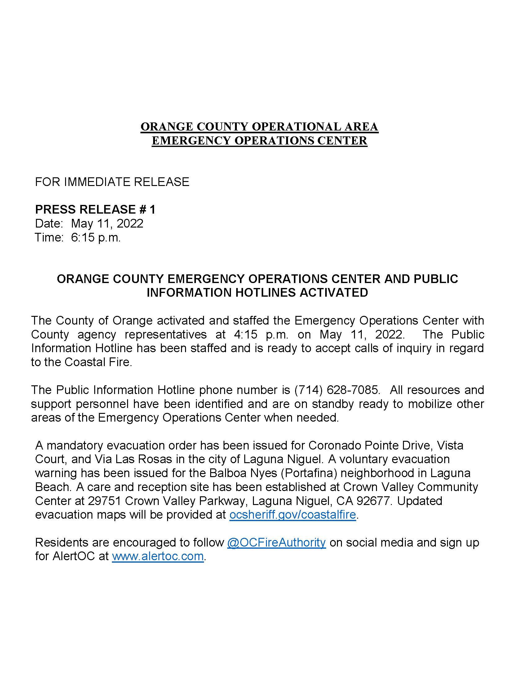 EOC  Hotline Activation