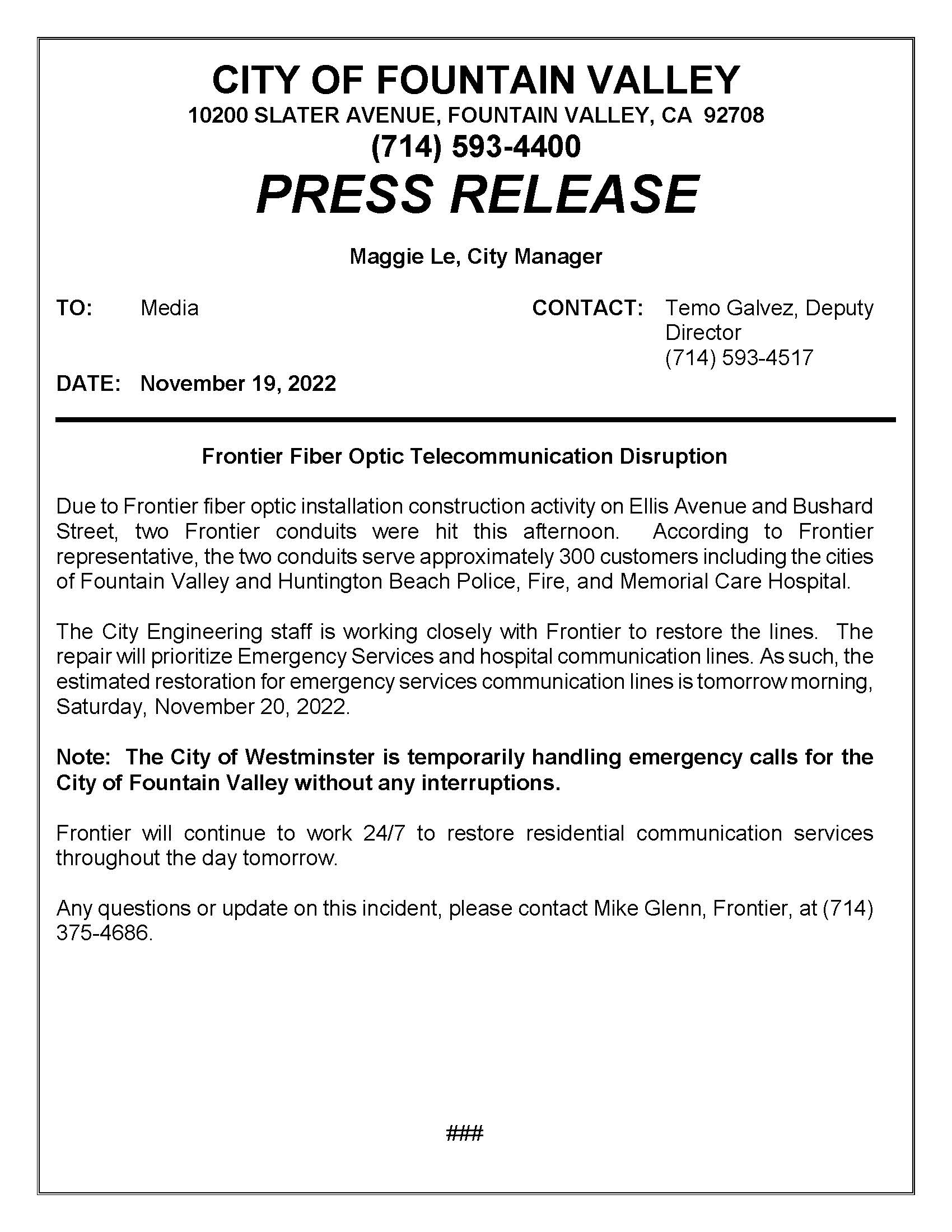 Frontier fiber conduit hit 11-19-22