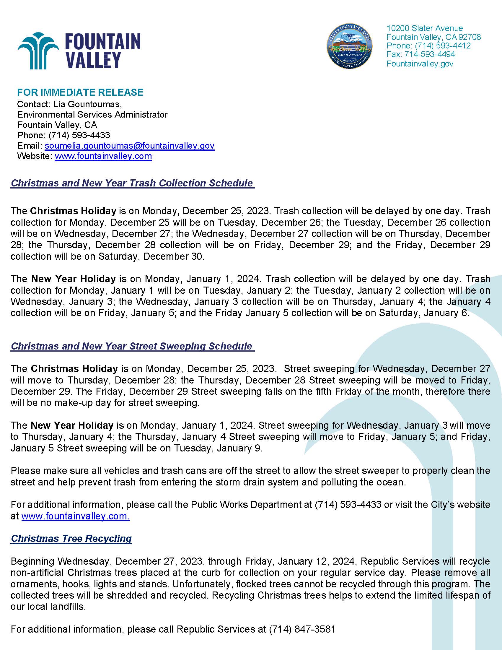 2023 Christmas 2023  New Year 2024 Trash Collection