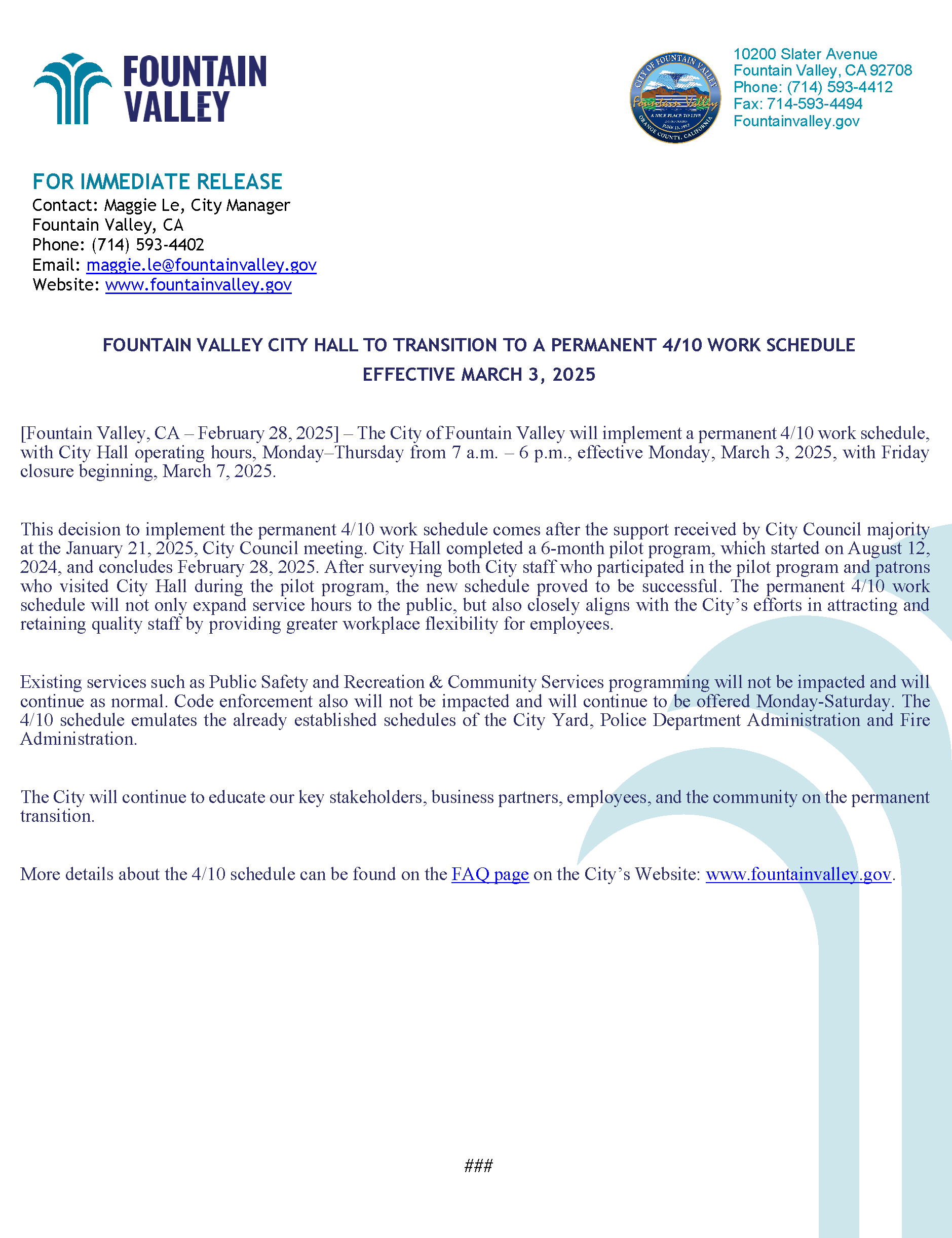 FINAL 4-10 Permanent Schedule Press Release 2-28-25