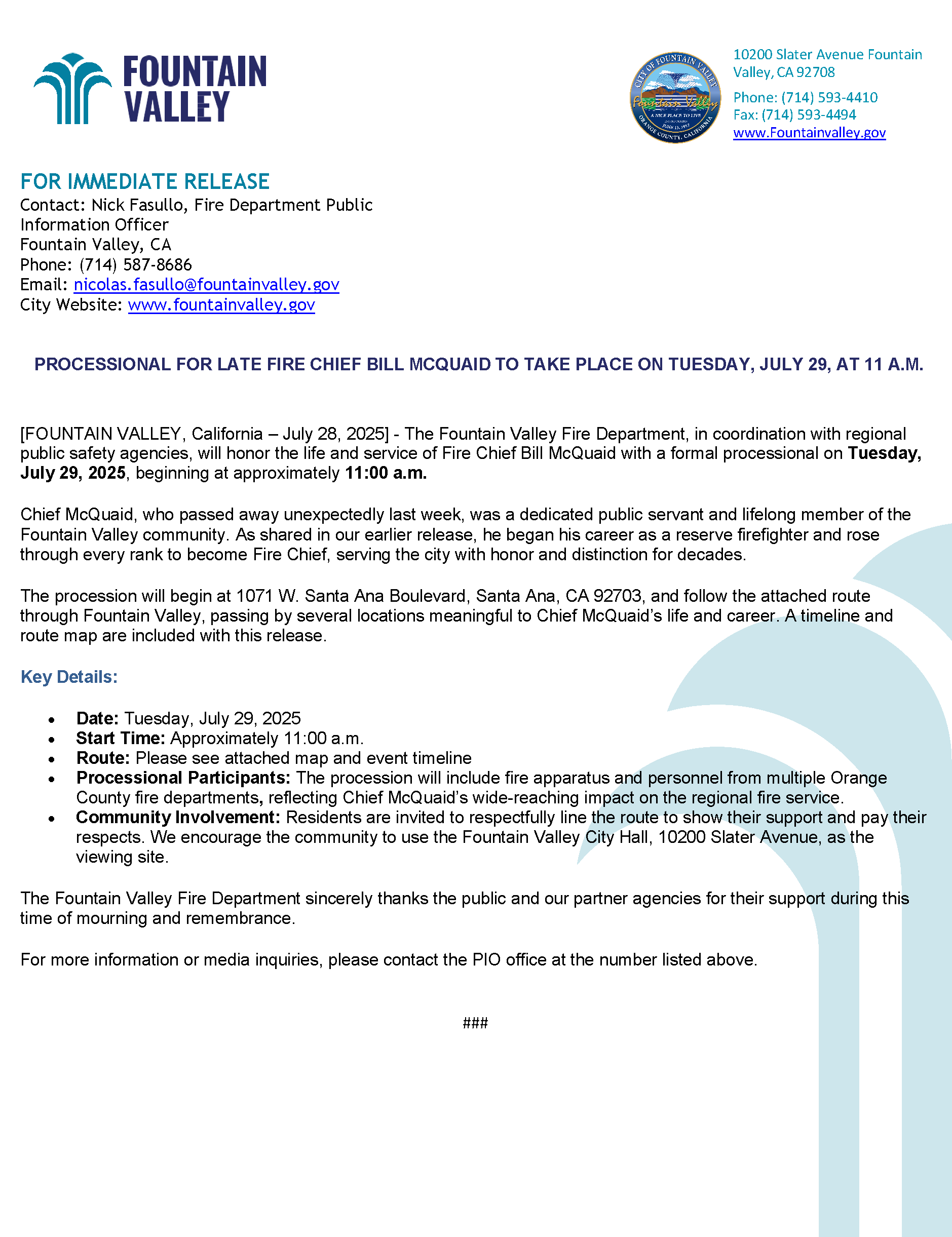 Final press release processional_Chief McQuaid 7-28-25